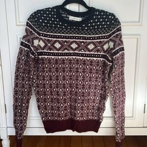 Abercrombie & Fitch Red and White Crewneck Sweater with Nordic Pattern